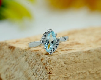 Marquise Blue Topaz Sterling Silver Ring: December Birthstone