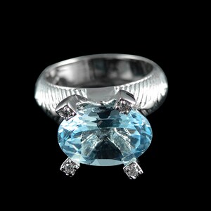 Natural Genuine Blue Topaz 925 Sterling Silver Ring | Oval Cut Blue Topaz Gemstone Silver Statement Ring |December birthstone |Gift for her
