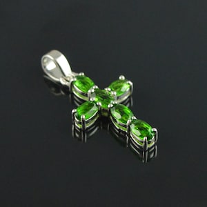 Green Tourmaline Cross Pendant: Sterling Silver Gemstone Unisex Jewelry