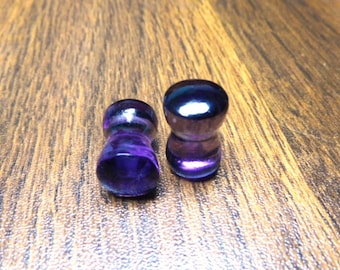 Expansores de piedra de amatista de doble ensanchamiento: dilatadores hechos a mano (par)