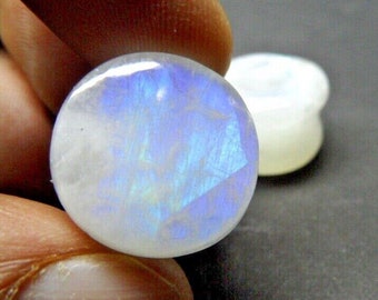 Rainbow Moonstone Ear Plugs: Handmade Double Flared Gauges