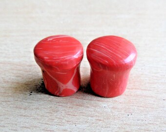 Red Stone Ear Plugs: Convex Flare Gauges (2mm - 30mm)