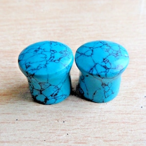 Natural Turquoise Double Flare Stone Plugs: Custom Size Gauges