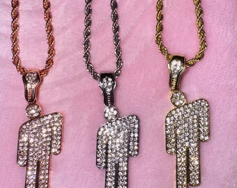 Billie Eilish Inspired Necklaces Blohsh Zinc Alloy Pop Star Chain Pendant Jeweled Rhinestone Silver Gold Rosegold