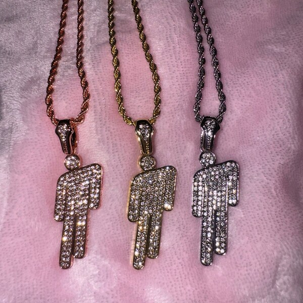 Billie Eilish Inspired Necklaces Blohsh Zinc Alloy Pop Star Chain Pendant Jeweled Rhinestone Silver Gold Rosegold