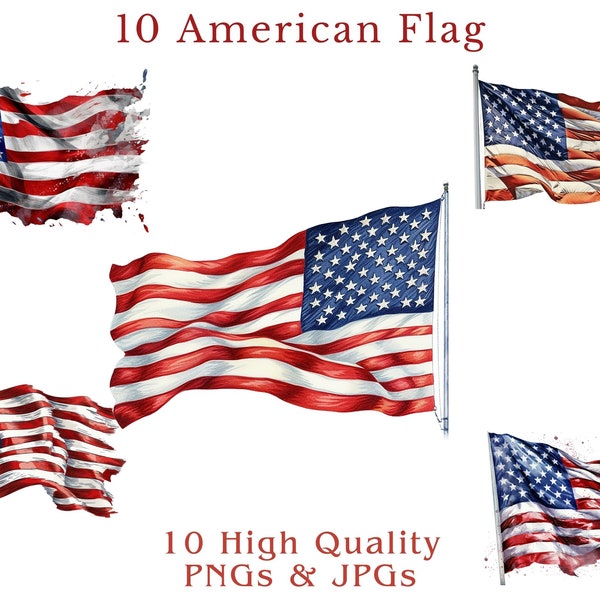 Digital Download / Patriot American Flag Clipart / 10 High Quality PNGs & JPGs / Card Making / Mixed Media / Digital Paper Craft / 4th July