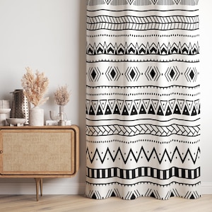 Tribal Diamond Chevron Curtain-Boho Neutral Window Drapes-Beige Kids Room Curtains-Aztec Decor Eyelets Panel-Blackout Curtain