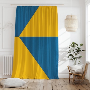 Geometric Color Block Curtain-Mid Century Yellow Window Drapes-Navy Blue Nursery Curtains-Retro Decor Eyelets Panel