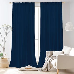 Solid Dark Blue Curtain-Nordic Minimalist Navy Window Drapes-Beige Kids Room Curtains-Boho Decor Eyelets Panel
