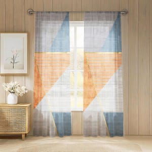 Geometric Sheer Curtains, Modern Abstract Panels, Linen Look Window Treatment