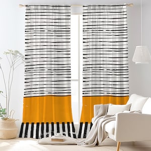 Abstract Striped Modern Curtain-Scandinavian Mustard Window Drapes-Yellow Kids Room Curtains-Boho Decor Eyelets Panel-Blackout Curtain