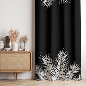 Beige Palm Leaf Curtain-Tropical Neutral Window Drapes-Black Nursery Curtains-Boho Decor Blackout Draperies