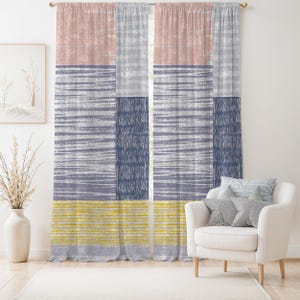 Abstract Striped Texture Curtain-Modern Pastel Window Drapes-Yellow Kids Room Curtains-Boho Decor Eyelets Blackout Custom Curtain Panel