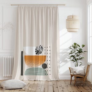Abstract Shapes Curtain-Modern Beige Window Drapes-Terracotta Kids Room Curtains-Boho Decor Eyelets Panel-Blackout Panel