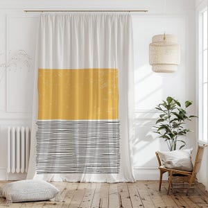 Abstract Textured Striped Curtain-Modern Beige Window Drapes-Mustard Kids Room Curtains-Boho Decor Eyelets Panel-Blackout Curtain