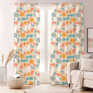 Abstract Shapes Colorful Modern Curtain-Scandinavian Style Orange Window Drapes-Teal Kids Room Curtains-Boho Decor Eyelets Panel