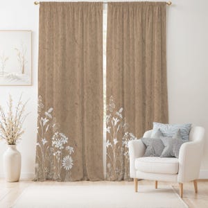 White Floral Butterfly Curtain-Natural Boho Window Drapes-Beige Nursery Curtains-Earthy Decor Eyelets Panel