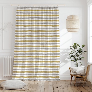 Gold Dotted Striped Curtain-Modern Minimalist Beige Window Drapes-Grey Kids Room Curtains-Boho Decor Eyelets Panel