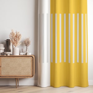 Vertical Striped Yellow Curtain-Modern Neutral Window Drapes-Beige Kids Room Curtains-Boho Decor Eyelets Panel