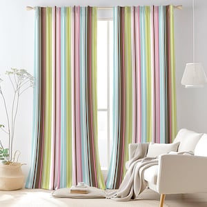 Multicolor Vertical Striped Curtain-Scandinavian Green Window Drapes-Girls Room Curtains-Boho Decor Eyelets Blackout Custom Curtain Panel