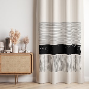 Minimal Abstract Line Art Curtain-Modern Neutral Window Drapes-Beige Living Room Curtains-Ethnic Decor Blackout Draperies-Blackout Curtain