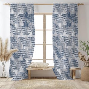 Geometric Ink Blue Curtain-Modern Coastal Navy Window Drapes-Light Grey Kids Room Curtains-Abstract Decor Grommets Backtab Curtains Panel