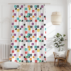 Colorful Geometric Shapes Curtain-Modern Multicolor Window Drapes-Green Kids Room Curtains-Eclectic Decor Eyelets Panel