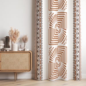 Geometric Tribal Linear Curtain-Scandinavian Style Brown Window Drapes-Beige Tone Living Room Curtains-Aztec Decor Blackout Draperies