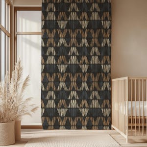 Geometric Chevron Stitch Curtain-Modern Earthy Neutral Window Drapes-Beige Living Room Curtains-Boho Decor Blackout Draperies