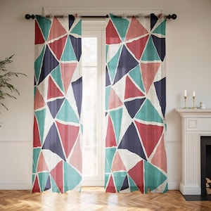 Cortinas transparentes geométricas neutras, paneles de tul minimalistas, cortinas de voile modernas con aspecto de lino para sala de estar, difusoras de luz solar, opciones de tamaño personalizado.