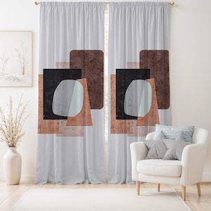 Geometric Abstract Shapes Curtain-Modern Minimalist Brown Window Drapes-Terracotta Kids Room Curtains-Boho Decor Eyelets Panel