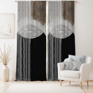 Abstract Line Art Curtain-Modern Neutral Window Drapes-Gray Living Room Curtains-Boho Decor Blackout Draperies