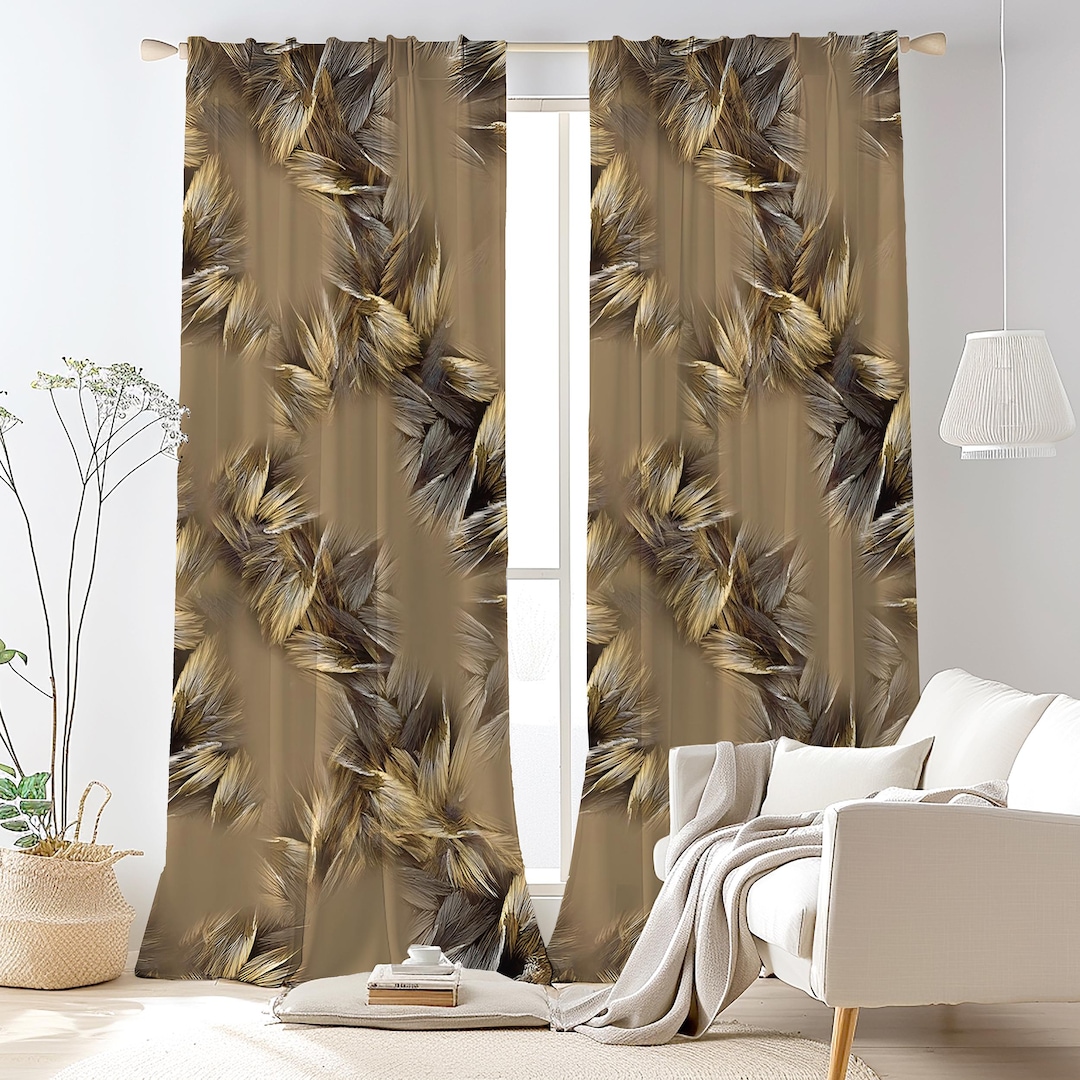 Earthy Window Screen Wheat Texture Curtain, Earthy Beige Boho Window Panel, Blackout Option ...