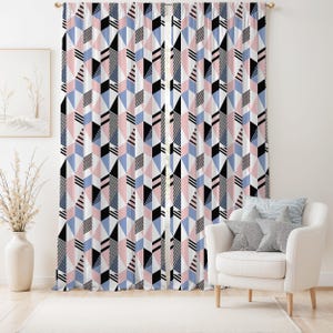 Geometric Triangles Curtain-Modern Minimalist Pink Window Drapes-Blue Kids Room Curtains-Boho Decor Eyelets Panel