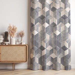 Textured Geometric Blocks Curtain-Modern Neutral Window Drapes-Beige Living Room Curtains-Boho Decor Blackout Valance