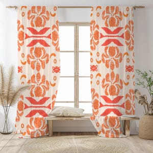 Tribal Brushstroke Ikat Curtain-Mid Century Orange Window Drapes-Beige Nursery Curtains-Retro Decor Grommets Blackout Panel