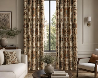 Boho Velvet Curtains, Moroccan Geometric Window Drapes, Decorative Living Room Curtains, Bedroom Panels