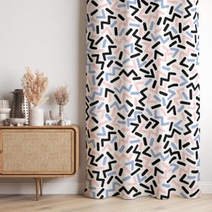 Abstract Shapes Modern Curtain-Pastel Modern Pink Window Drapes-Light Blue Kids Room Curtains-Memphis Style Decor Eyelets Panel