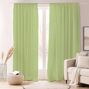 Solid Pale Green Curtain-Scandinavian Sage Window Drapes-Beige Tone Living Room Curtains-Minimalist Decor Eyelets Panel