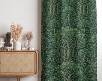 Dark Botanical Velvet Curtains, Luxury Green Brown Floral Design, Custom Size Blackout Drapes