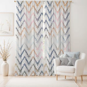 Chevron Tribal Stripe Curtain,Boho Neutral Hues Cafe Curtains Window Drapes,Beige Kids Room Curtains,Aztec Decor Grommets Blackout Panel