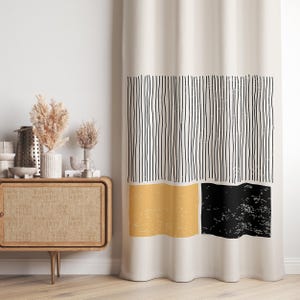 Abstract Vertical Stripes Curtain-Modern Minimalist Beige Window Drapes-Mustard Living Room Curtains-Retro Decor Eyelets Panel
