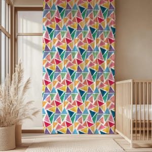 Geometric Color Fusion Curtain-Modern Bright Window Drapes-Pink Nursery Curtains-Boho Decor Eyelets Panel