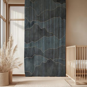 Abstract Lines Texture Curtain,Modern Coastal Navy Window Drapes,Beige Tone Living Room Curtains,Boho Decor Grommets Blackout Panel