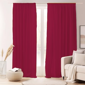 Solid Ruby Red Curtain-Contemporary Burgundy Window Drapes-Beige Kids Room Curtains-Boho Decor Eyelets Panel