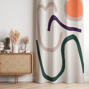 Abstract Line Art Curtain,Minimalist Beige Orange Window Drapes,Green Kids Room Curtains,Retro Decor Grommets Blackout Panel