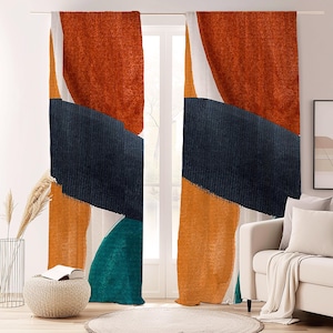 Abstract Shapes Colorful Curtain,Mid Century Terracotta Window Drapes,Teal Kids Room Curtains,Boho Decor Grommets Blackout Panel