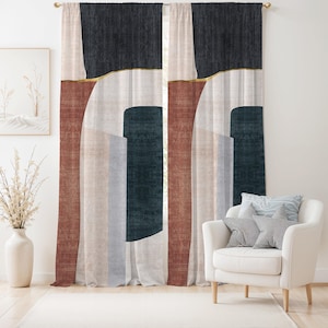 Abstract Geometric Shapes Curtain-Modern Neutral Window Drapes-Terracotta Kids Room Curtains-Boho Decor Grommets Backtab Curtains Panel