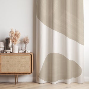 Abstract Beige White Curtain,Scandinavian Neutral Window Drapes,Cream Living Room Curtains,Boho Decor Grommets Blackout Panel