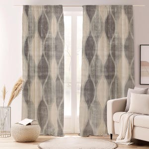 Geometric Wooven Texture Curtain-Modern Neutral Window Drapes-Beige Living Room Curtains-Boho Decor Eyelets Blackout Custom Curtain Panel